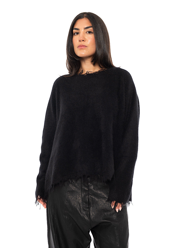 FRAYED FOX WOOL SILK PULLOVER