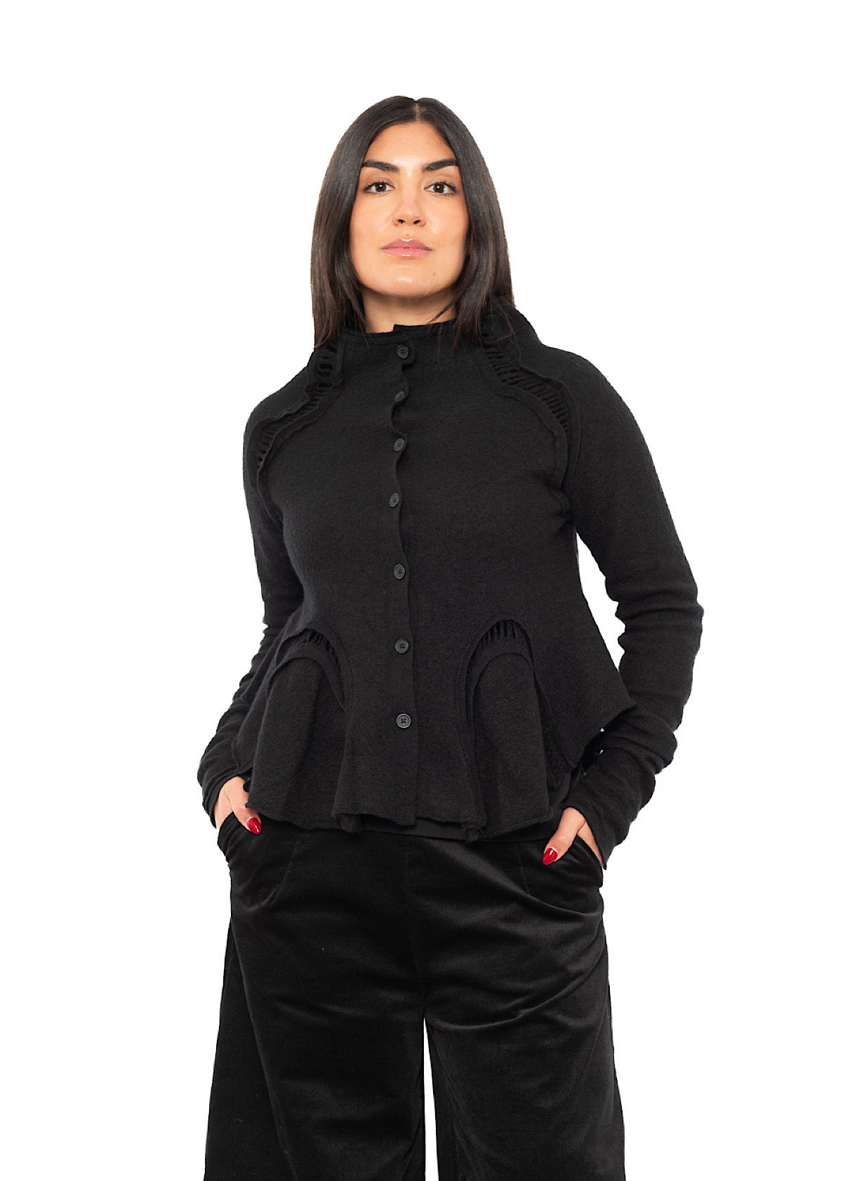 CROPPED BOILED WOOL CARDIGAN
