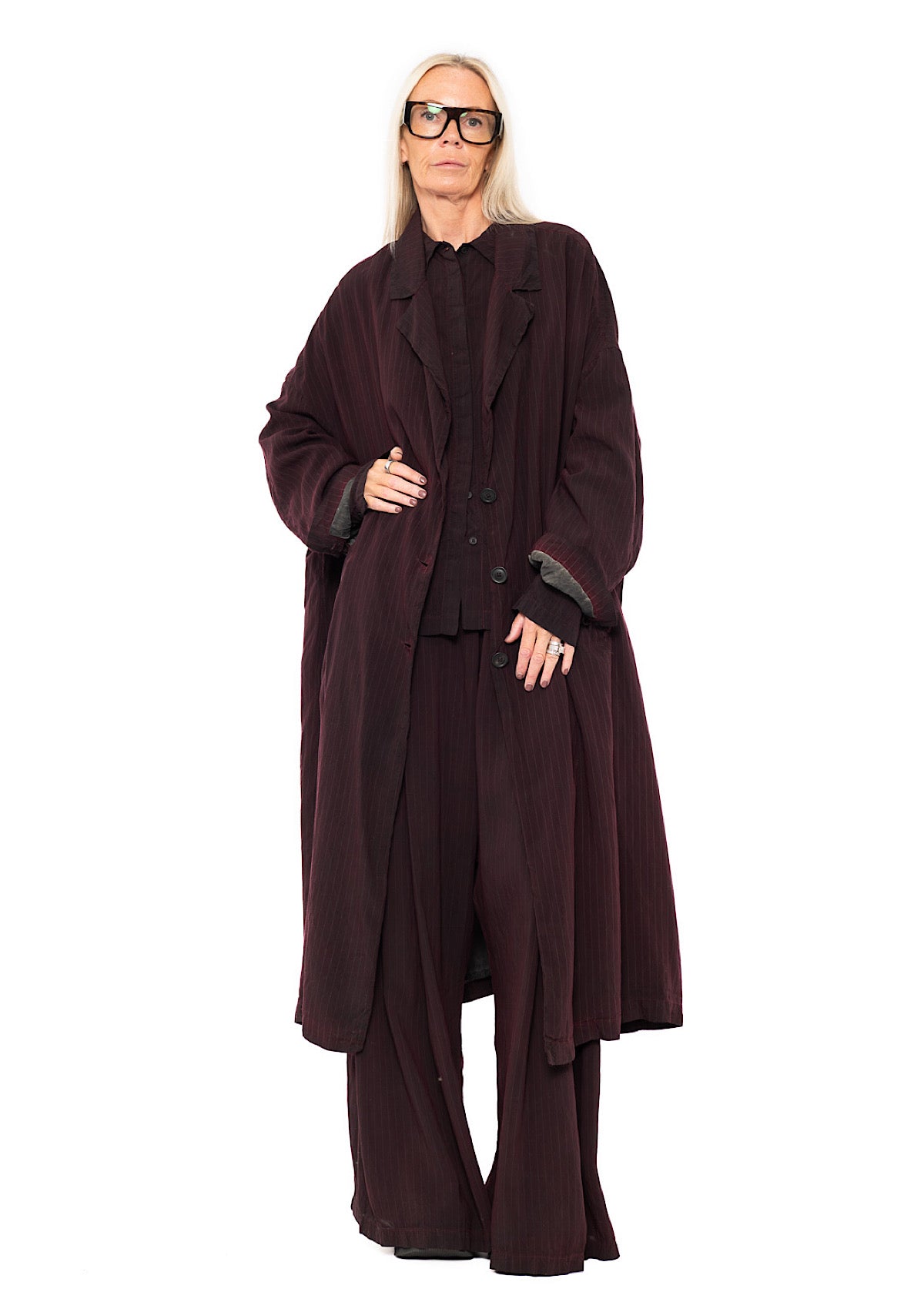 OVERSIZED PINSTRIPE DRAPED COAT