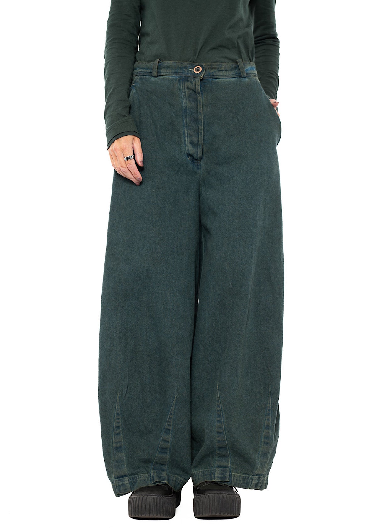 GARMENT-DYED DENIM WIDE LEG TROUSER