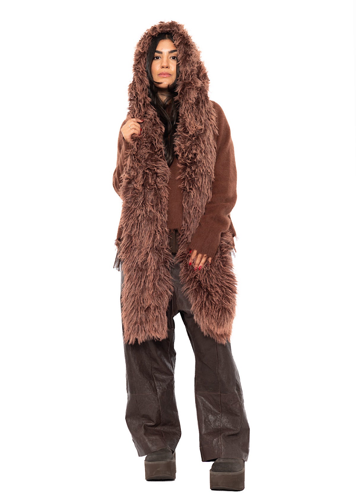 STATEMENT FAUX FUR HOODED SCARF