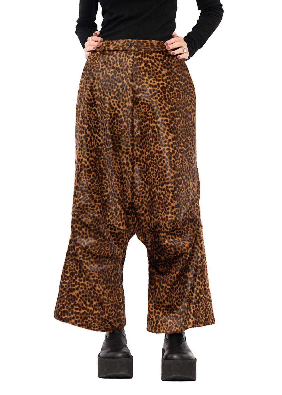 LEOPARD LEATHER DROP CROTCH TROUSER