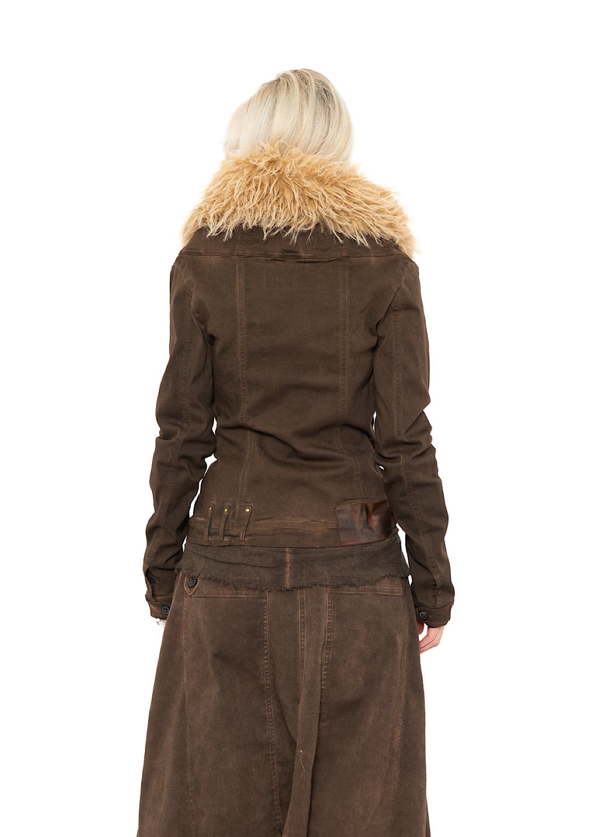FITTED FAUX FUR-TRIM DENIM JACKET