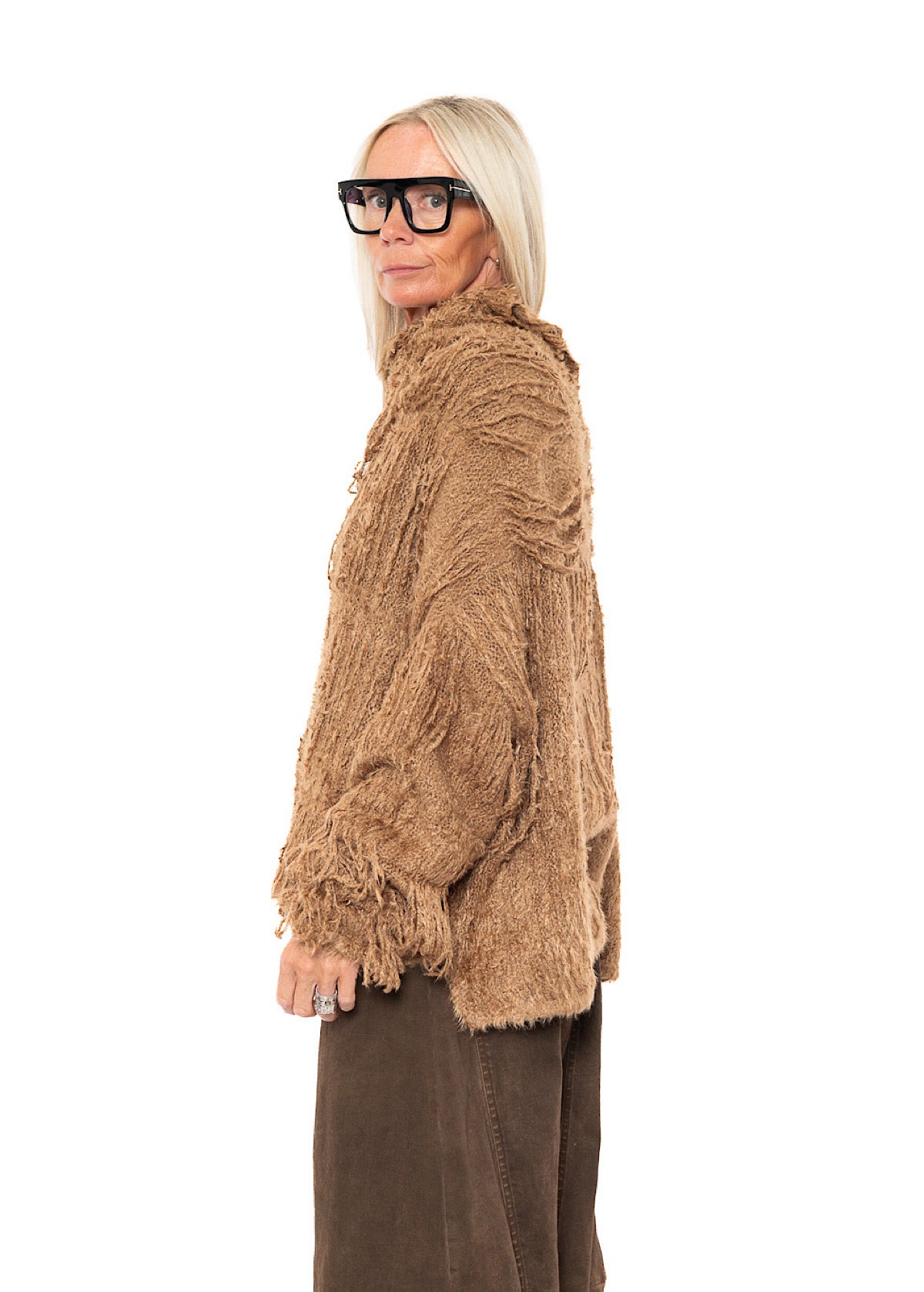 LADDERED SILK KNIT PULLOVER