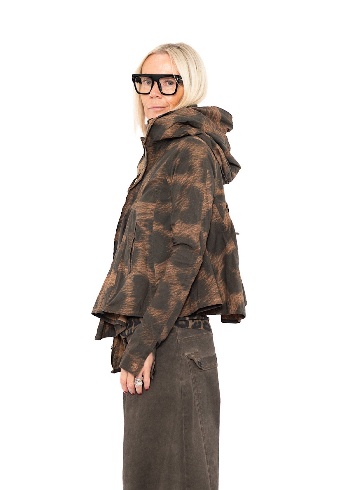 ASYMMETRIC STRETCH LEOPARD PRINT JACKET