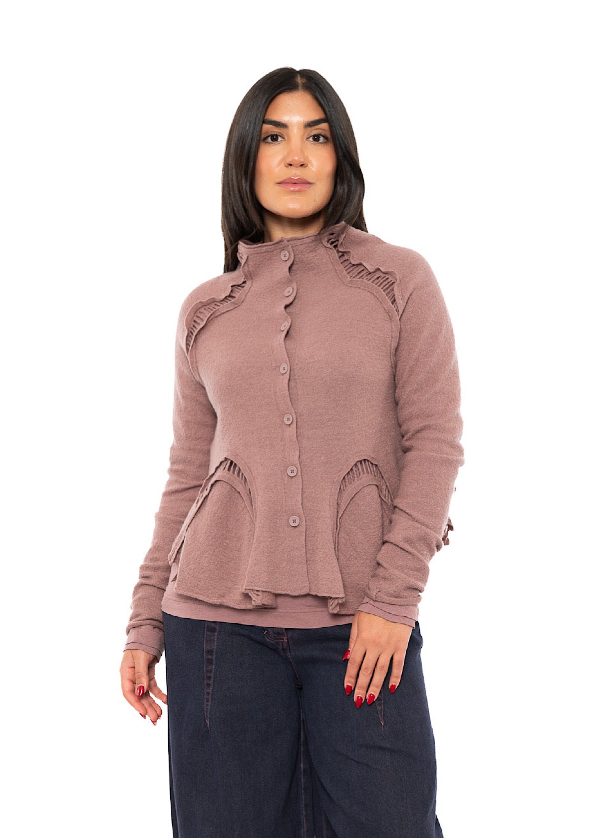 CROPPED BOILED WOOL CARDIGAN