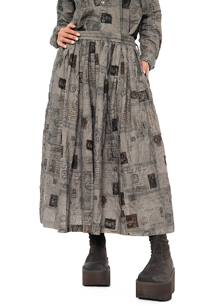 CRINKLE-COTTON TRAVEL PRINT SKIRT
