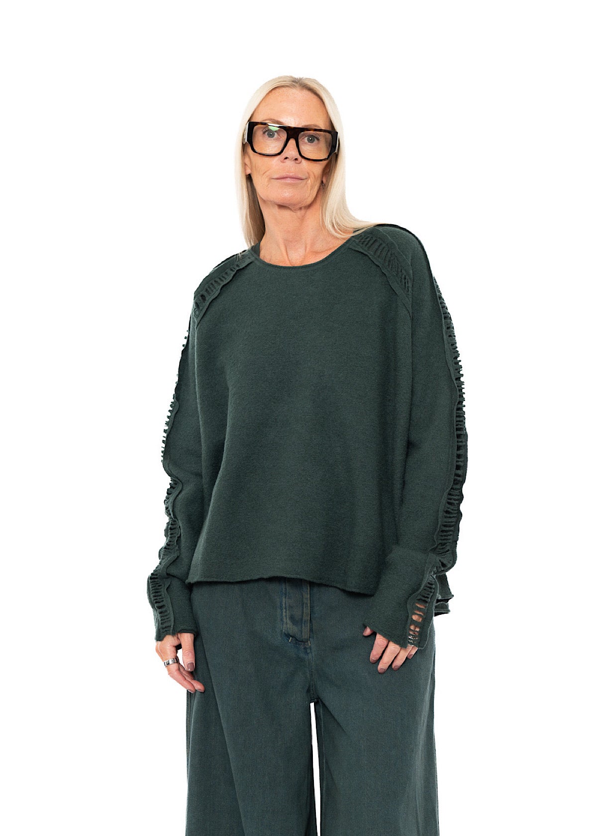 BOILED WOOL LADDER STITCH PULLOVER