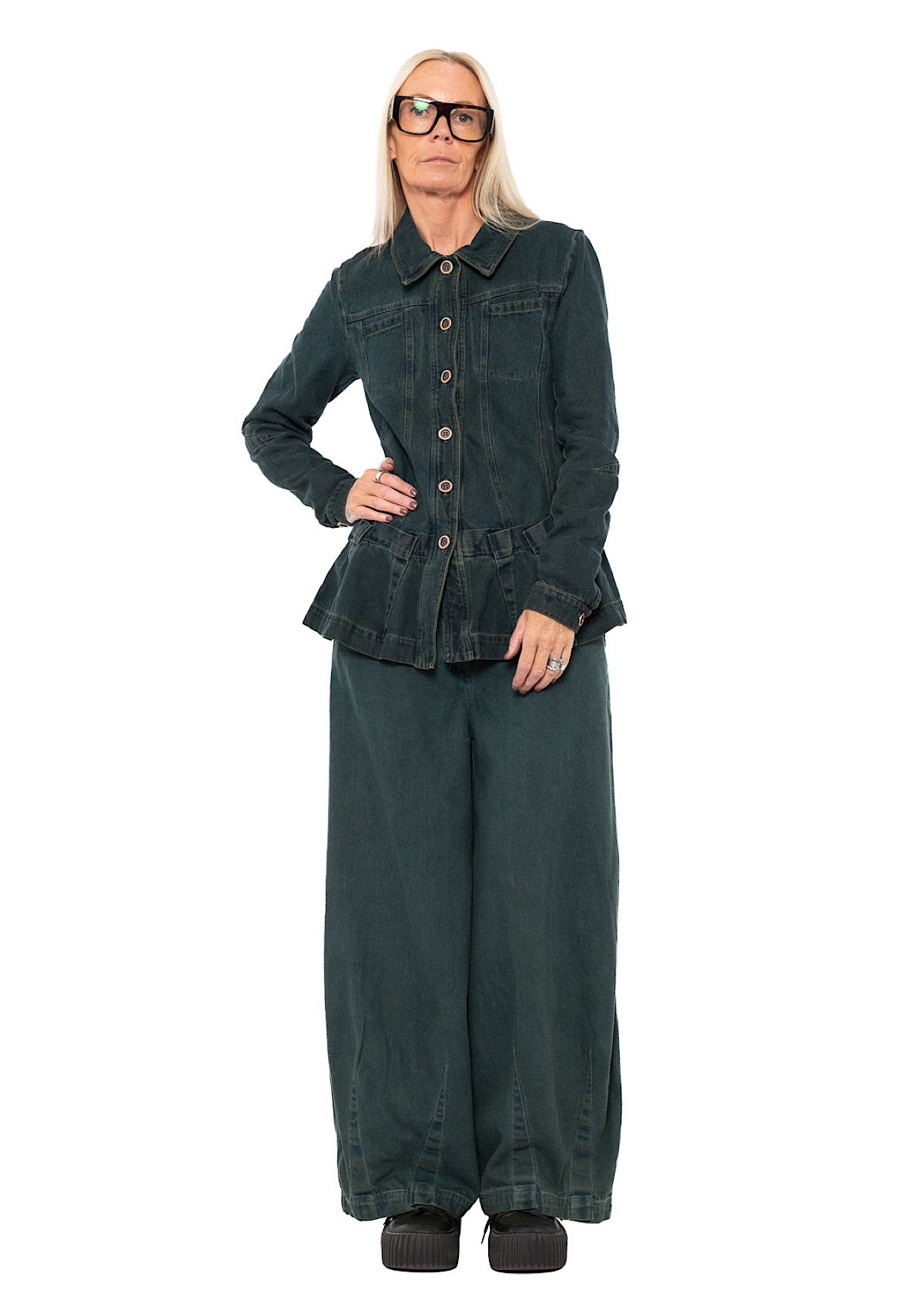 GARMENT-DYED DENIM WIDE LEG TROUSER
