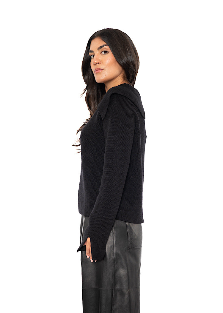 OPEN COLLAR MERINO WOOL PULLOVER