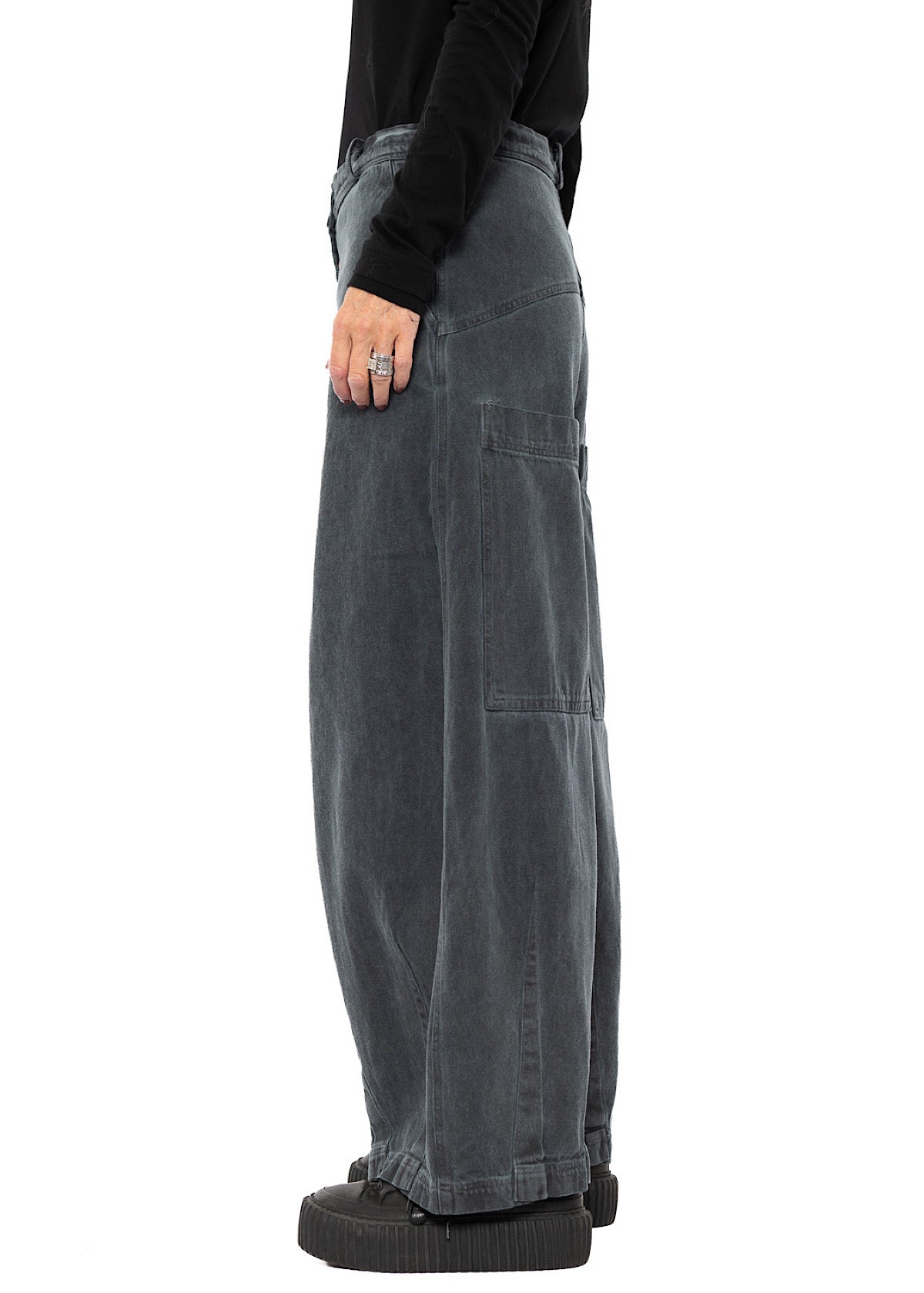 GARMENT-DYED DENIM WIDE LEG TROUSER