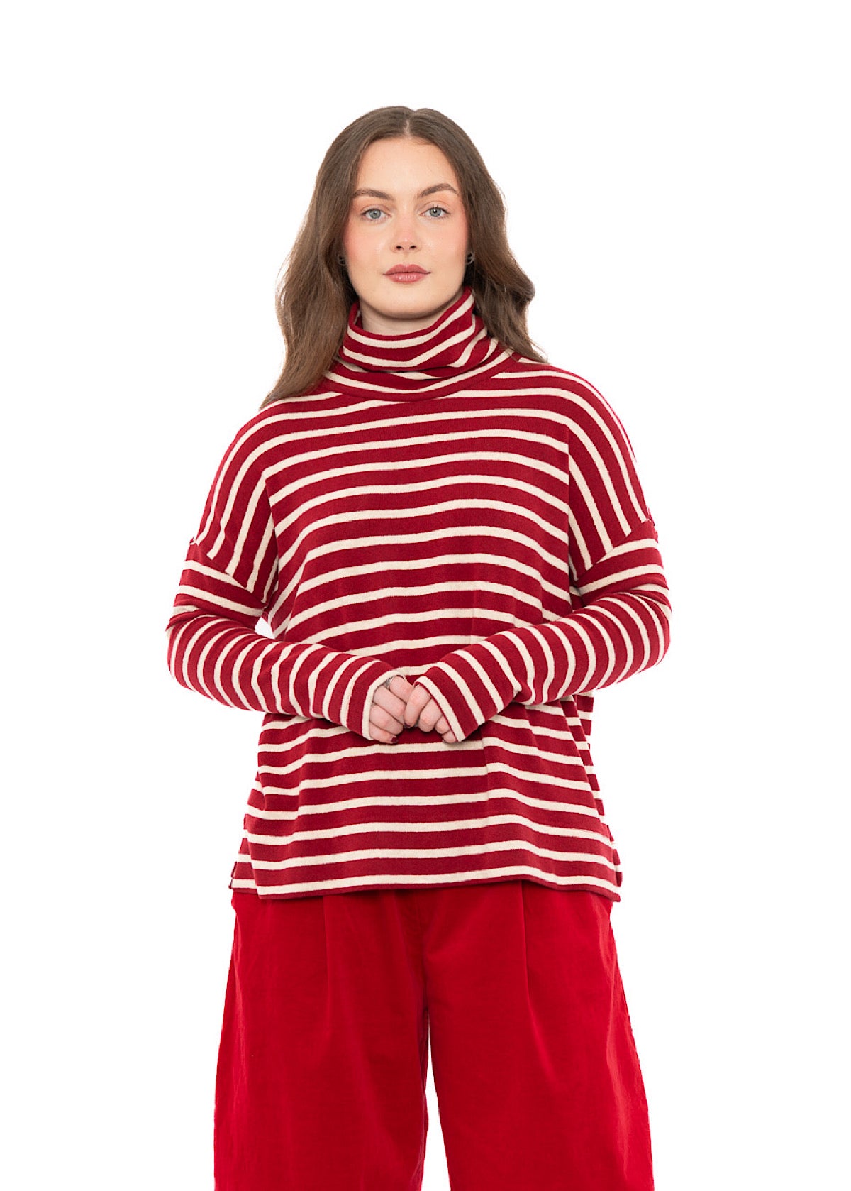STRIPED COTTON-FLEECE JADE PULLOVER