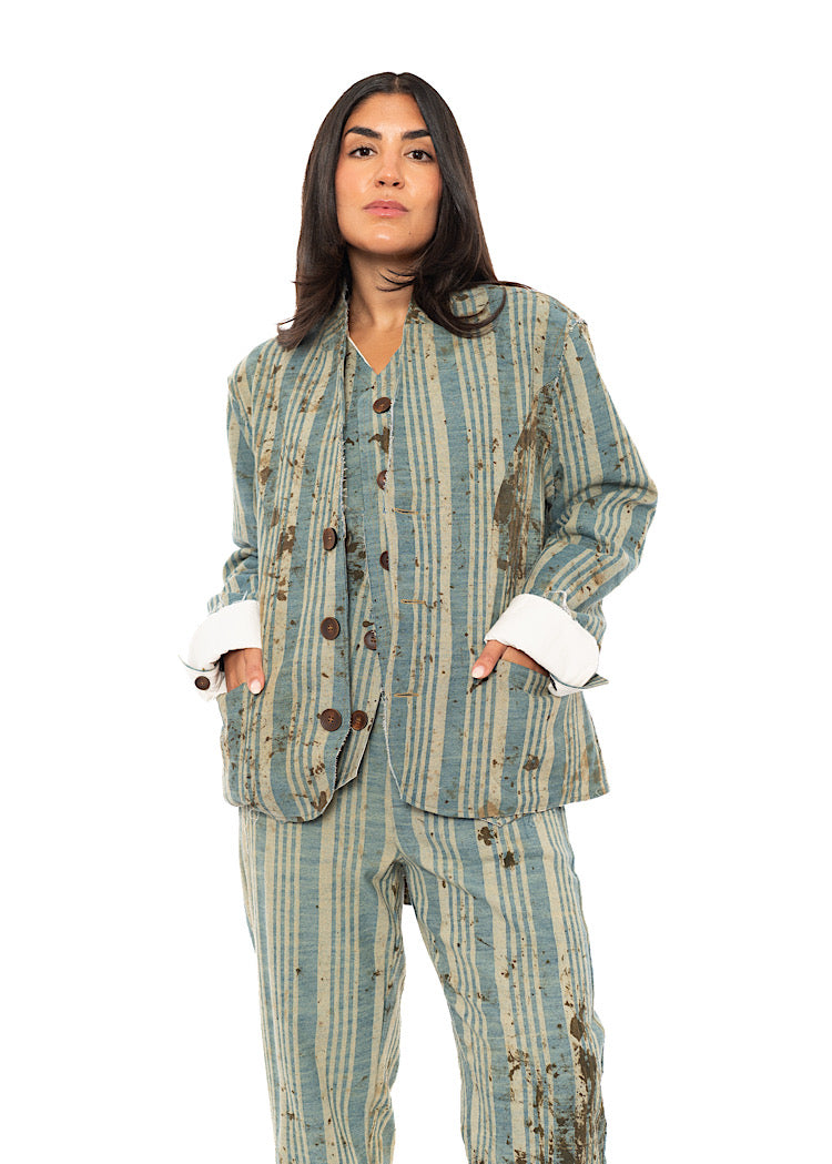 BOXY STRIPED COTTON JACKET