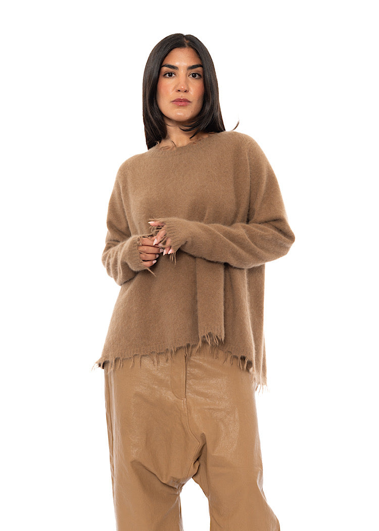 FRAYED FOX WOOL SILK PULLOVER