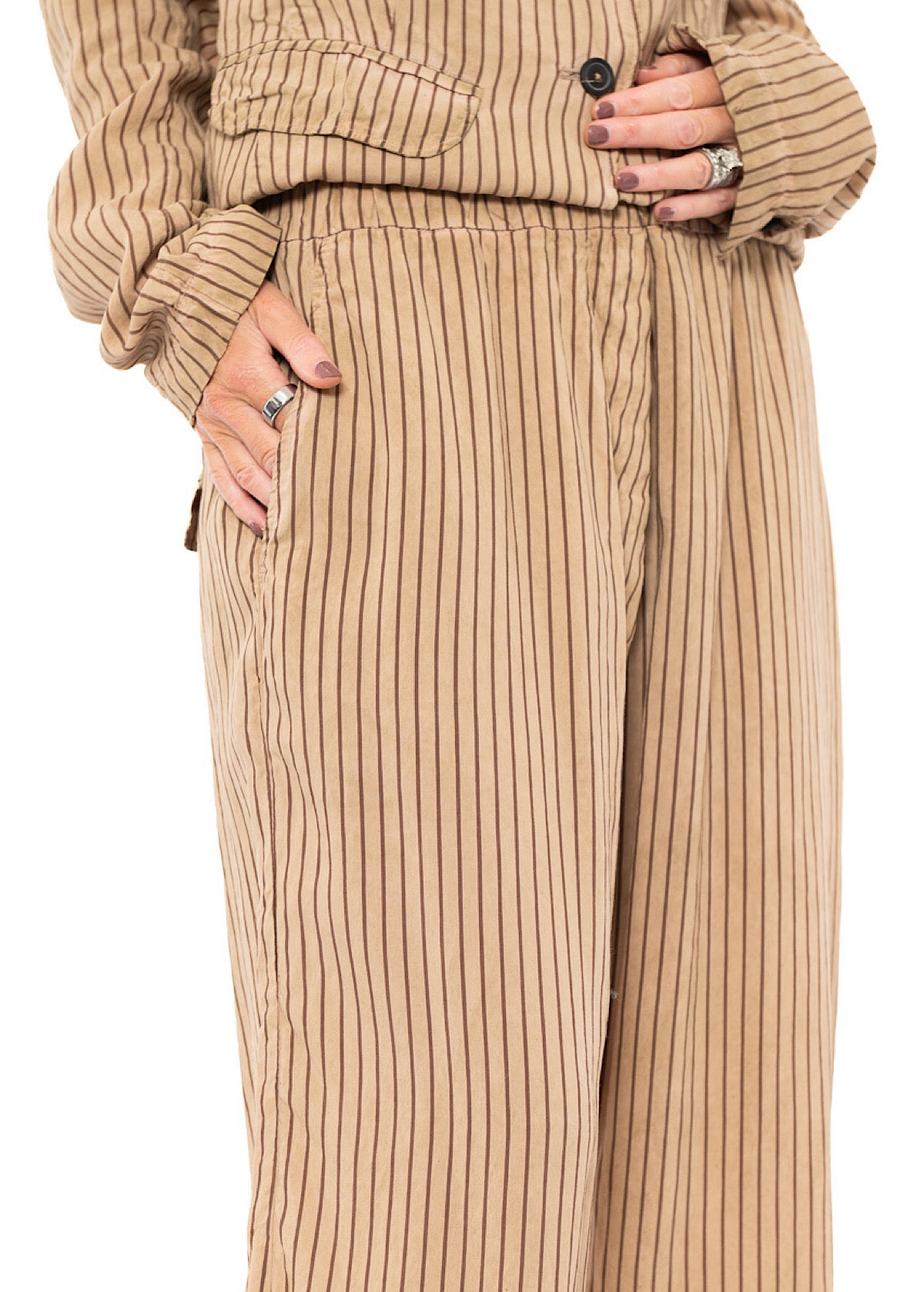 GARMENT-DYED SILK STRIPE TROUSER