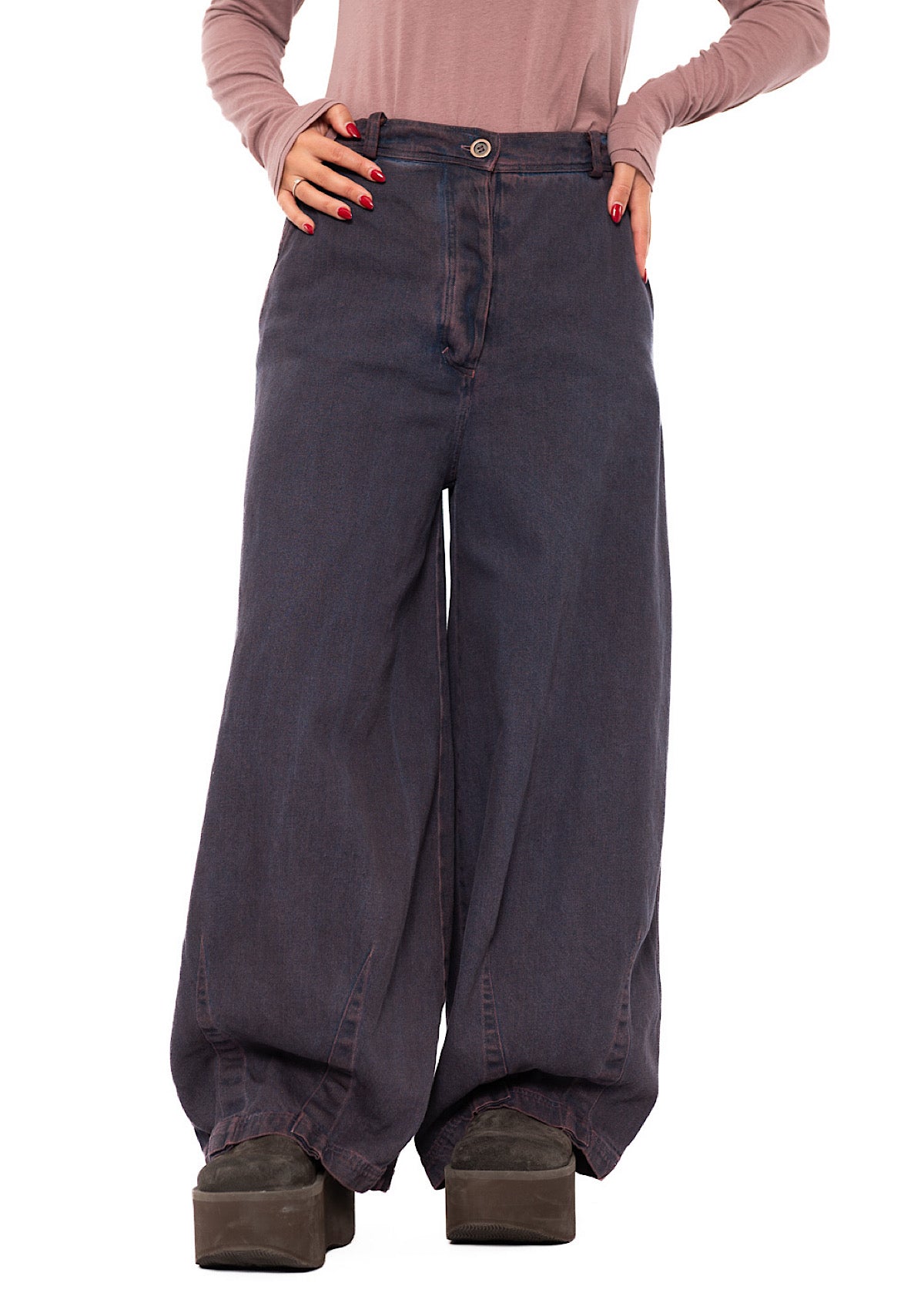 GARMENT-DYED DENIM WIDE LEG TROUSER