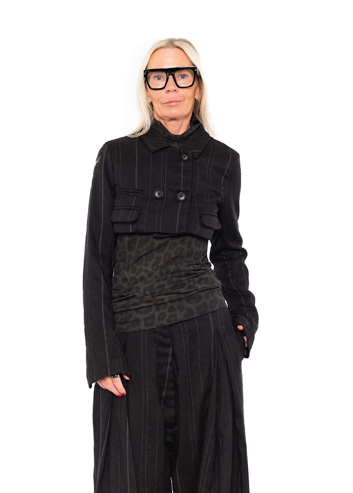 CROPPED PINSTRIPE WOOL JACKET
