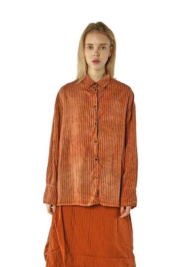 GARMENT-DYED SILK STRIPE SHIRT *CLAY CLOUD STRIPE* (SHOWN IN TERRACOTTA CLOUD STRIPE)