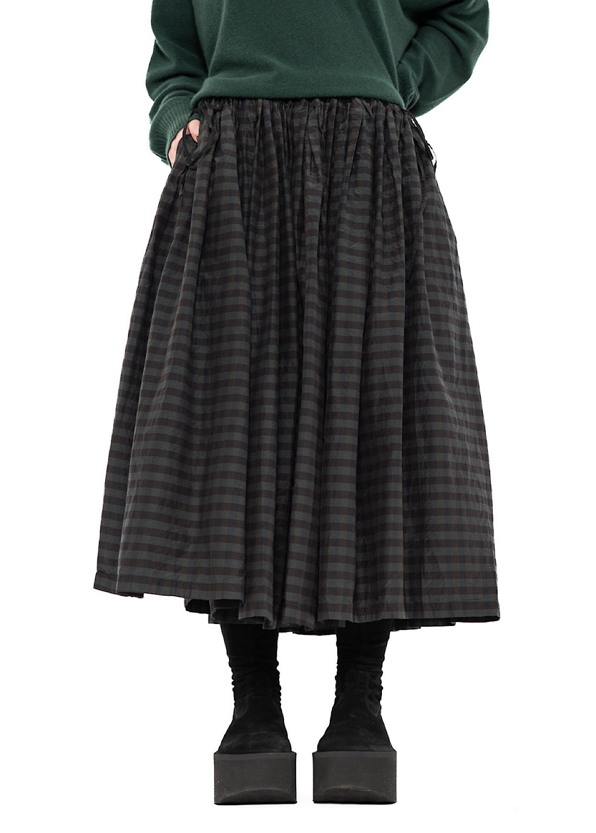CHECKED COTTON-SILK SKIRT