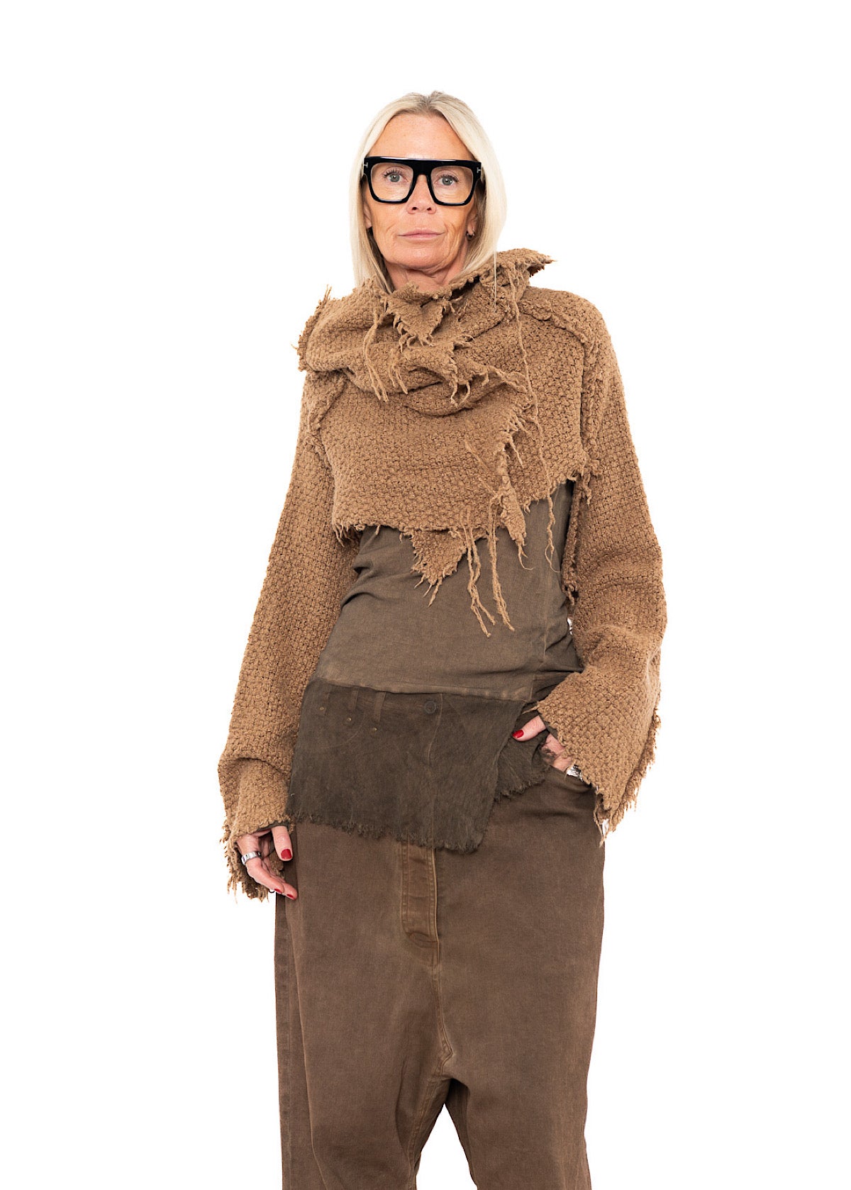 CROPPED TEXTURED SILK KNIT PULLOVER