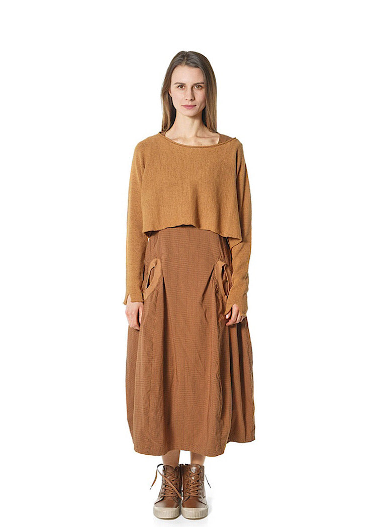 CROPPED LINEN-BLEND KNITTED PULLOVER *BLACK* (Shown in BRONZE)
