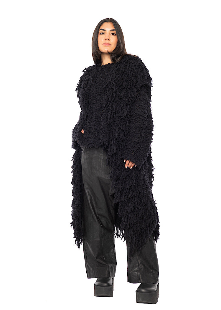 LONGLINE TEXTURED WOOL BLEND CARDIGAN