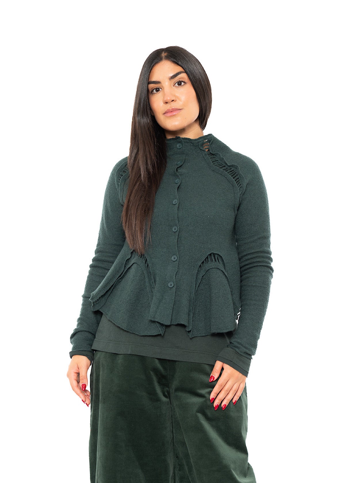 CROPPED BOILED WOOL CARDIGAN