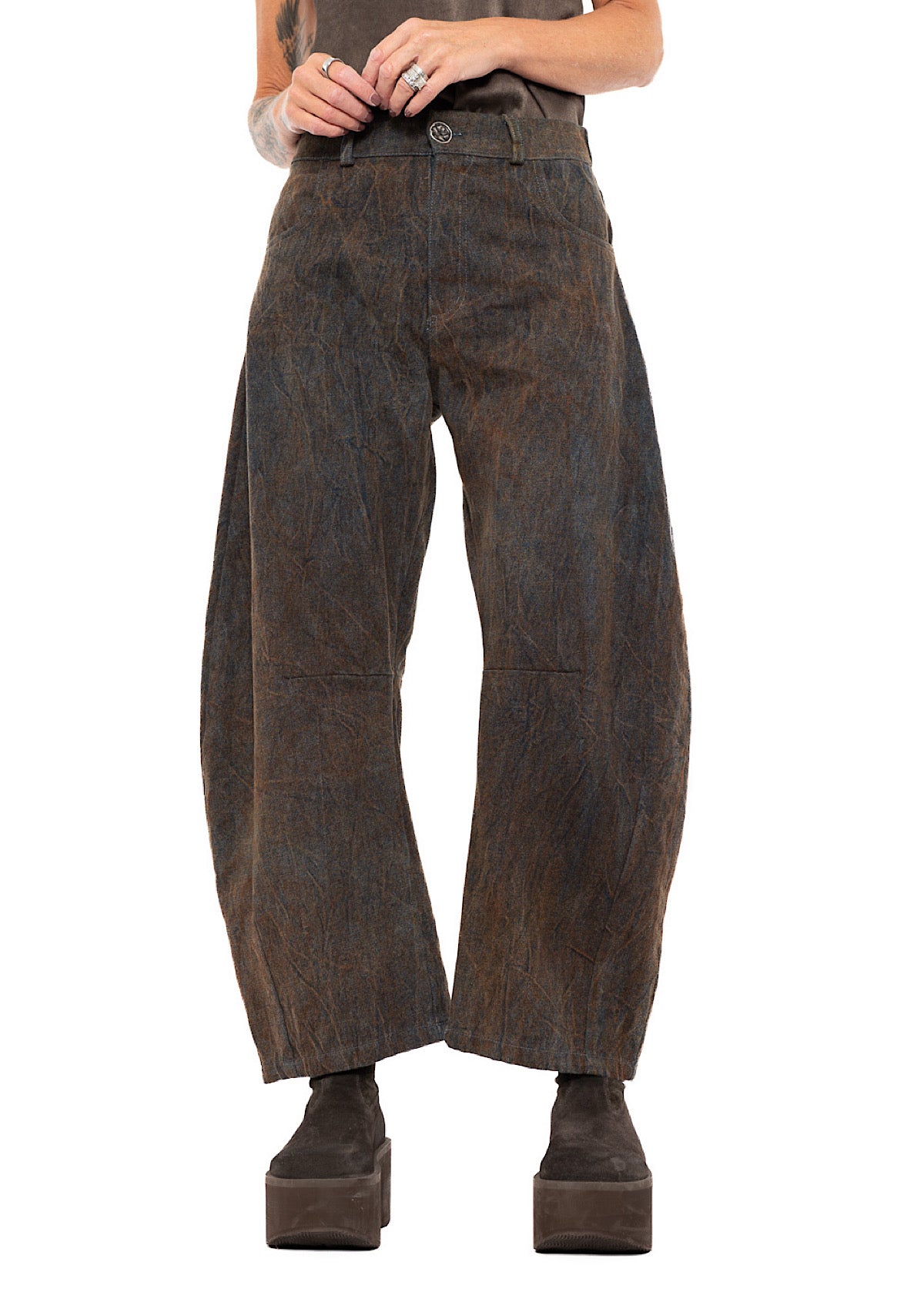 STONE-WASHED DENIM BALLOON TROUSERS