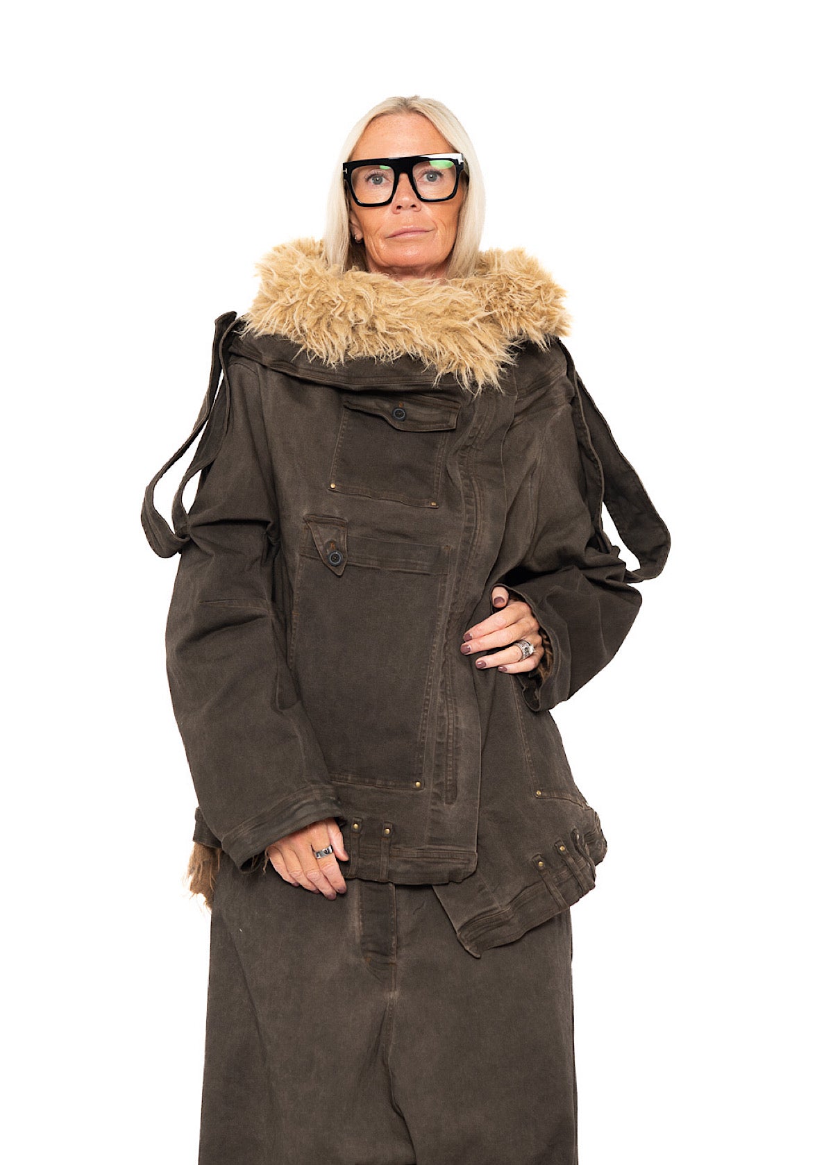 OVERSIZED FAUX FUR-TRIM DENIM JACKET