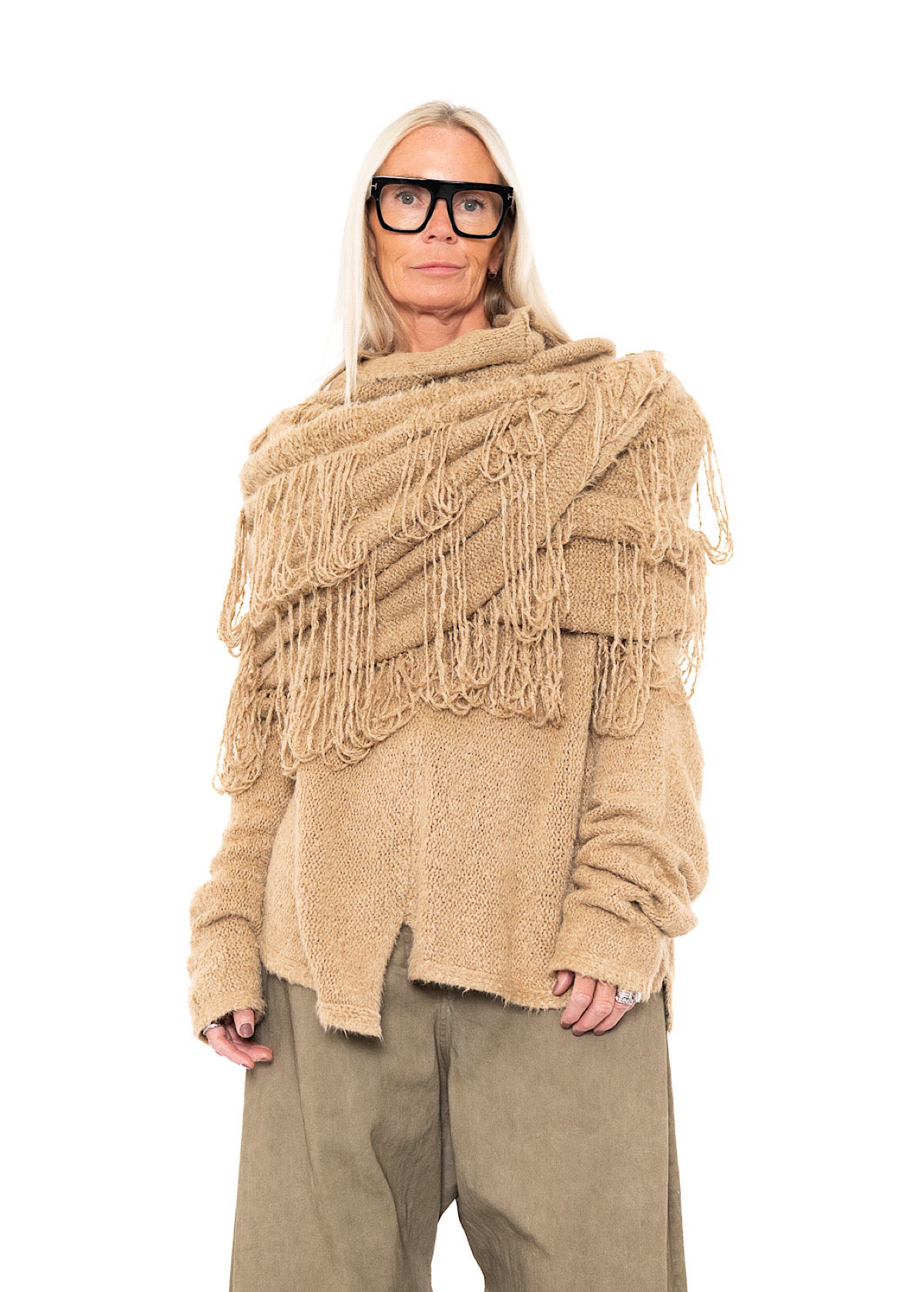 LADDERED SILK KNIT SCARF