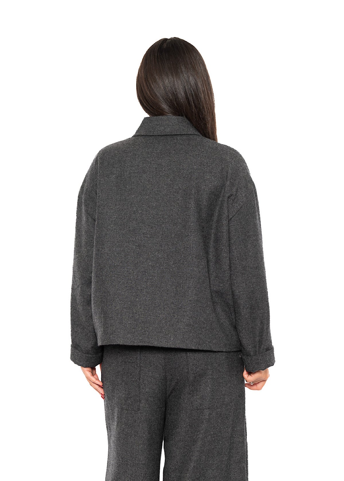 BOXY HERRINGBONE WOOL BLEND FLORA JACKET