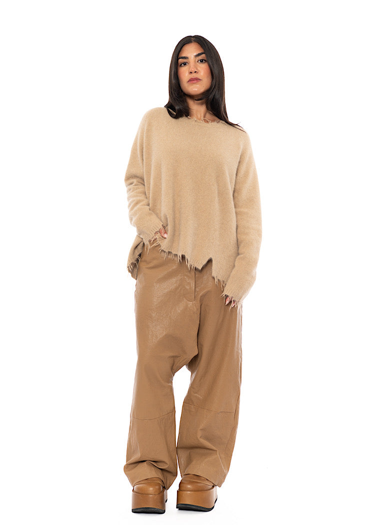 FRAYED FOX WOOL SILK PULLOVER