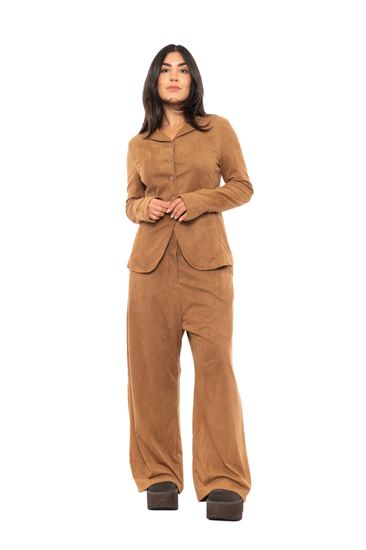 FAUX SUEDE WIDE LEG TROUSER