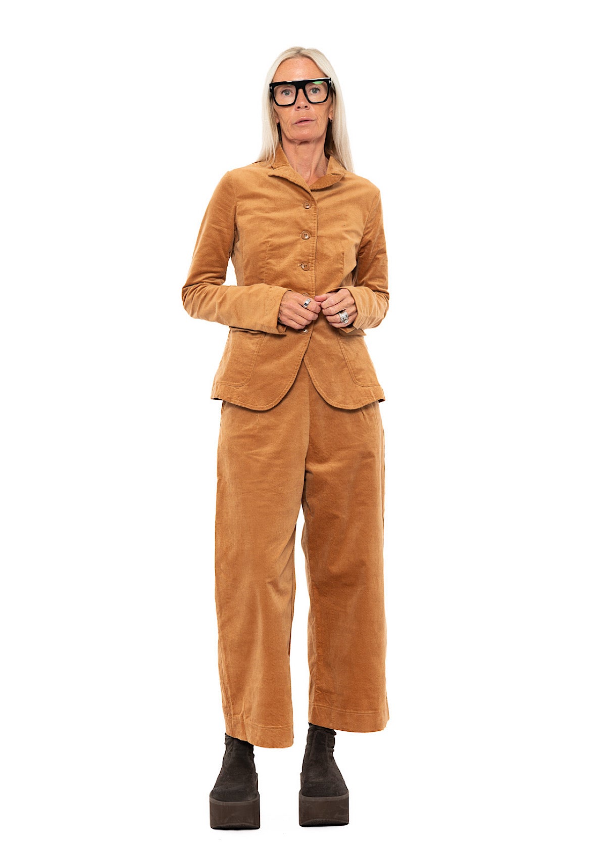 STRETCH-VELVET WIDE LEG TROUSER