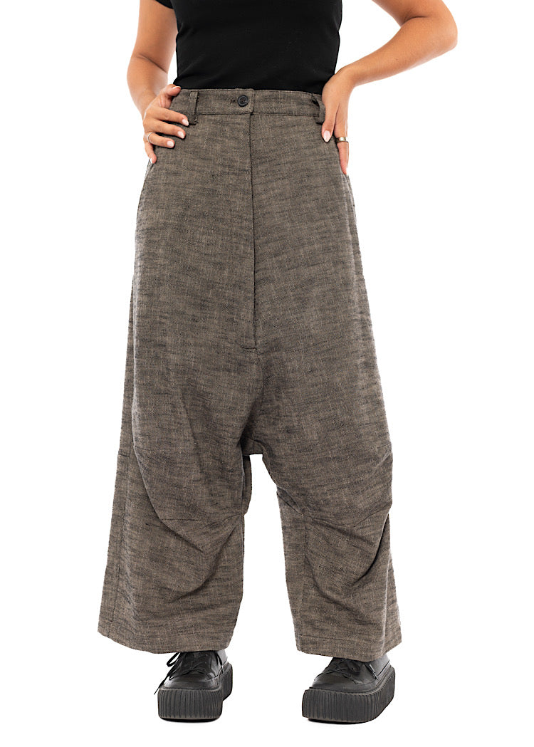 PINSTRIPE DROP CROTCH WOOL TROUSER