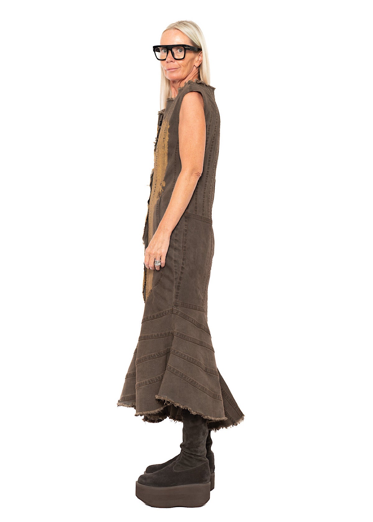 HAND-PAINTED GOLD PIGMENT DENIM DRESS