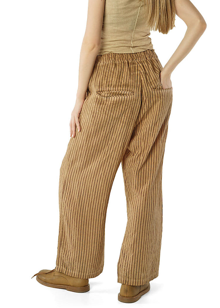 GARMENT-DYED SILK STRIPE TROUSER