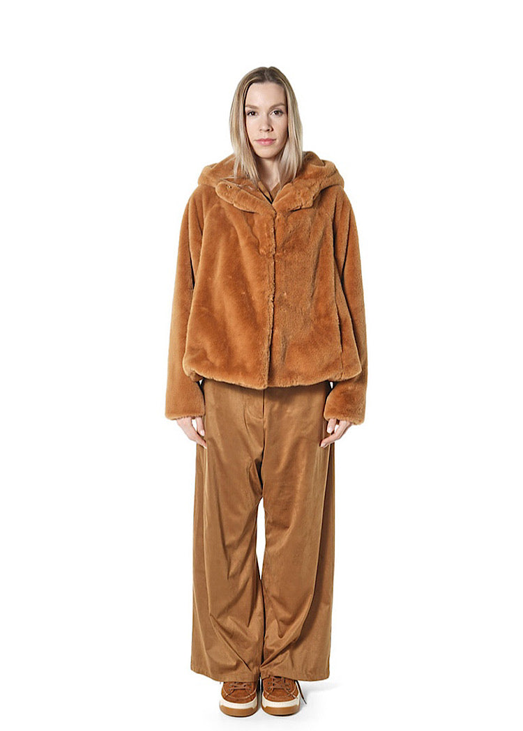 CROPPED HOODED FAUX FUR JACKET *BLACK* (Shown in FOREST)