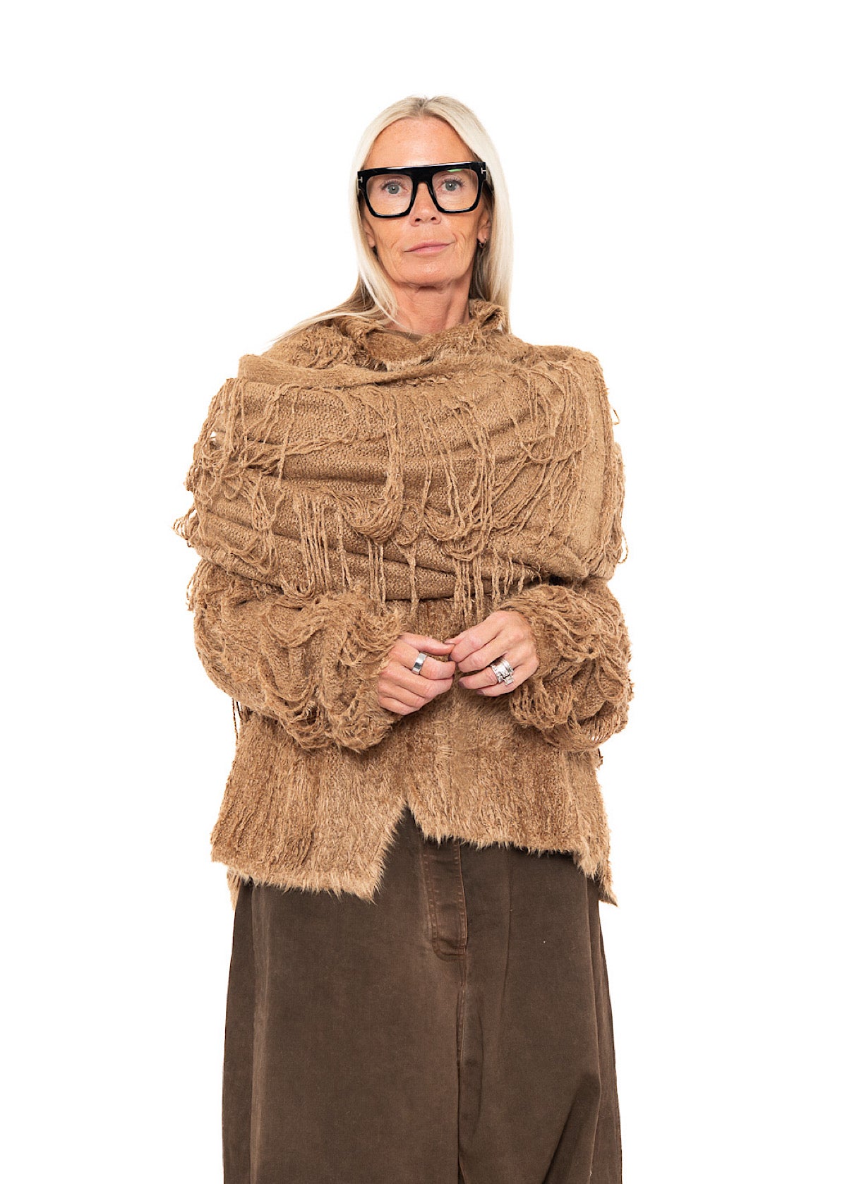 LADDERED SILK KNIT SCARF