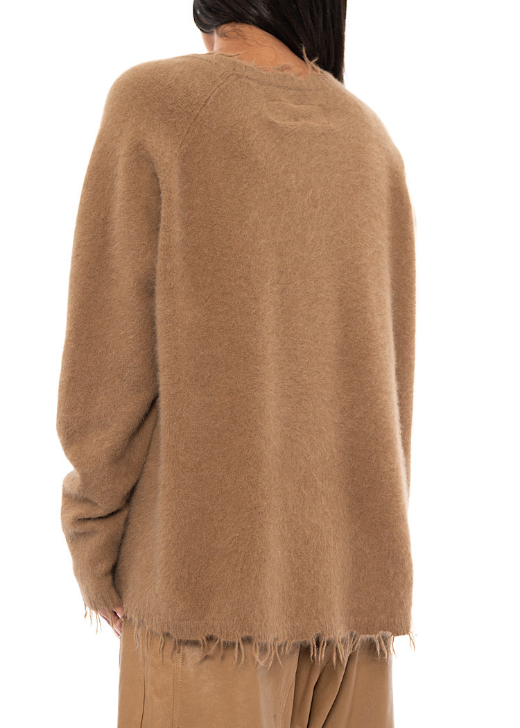 FRAYED FOX WOOL SILK PULLOVER
