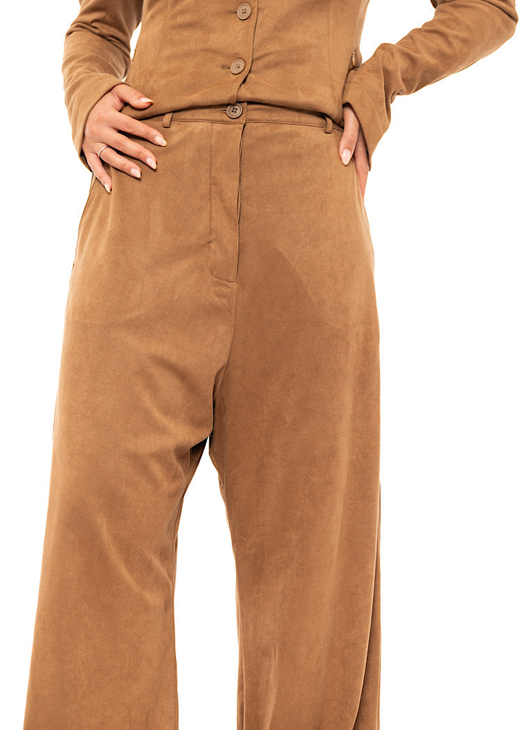 FAUX SUEDE WIDE LEG TROUSER