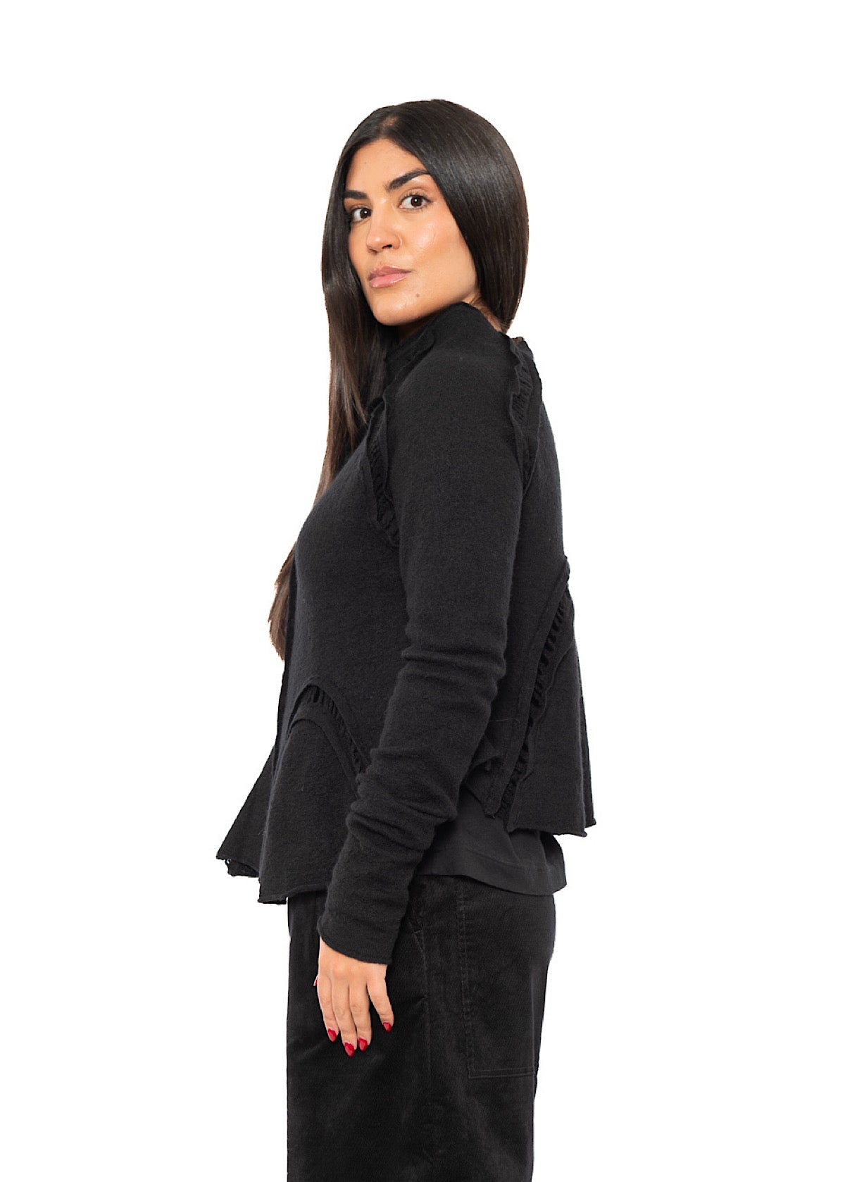 CROPPED BOILED WOOL CARDIGAN