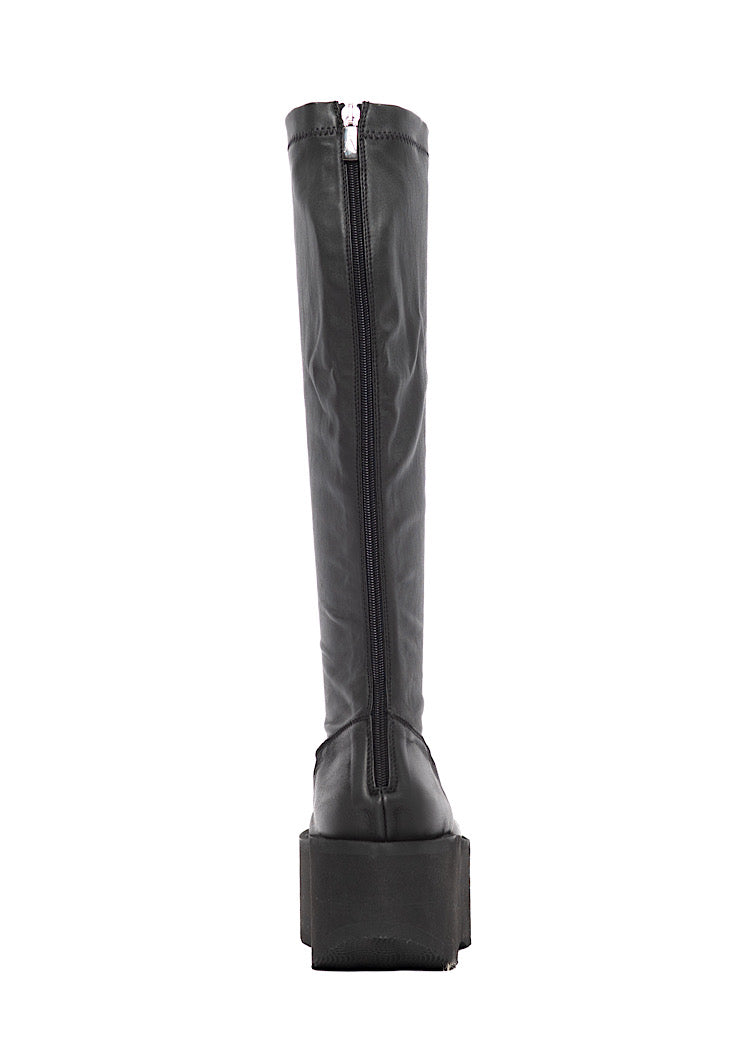 STRETCH LEATHER PLATFORM BOOT
