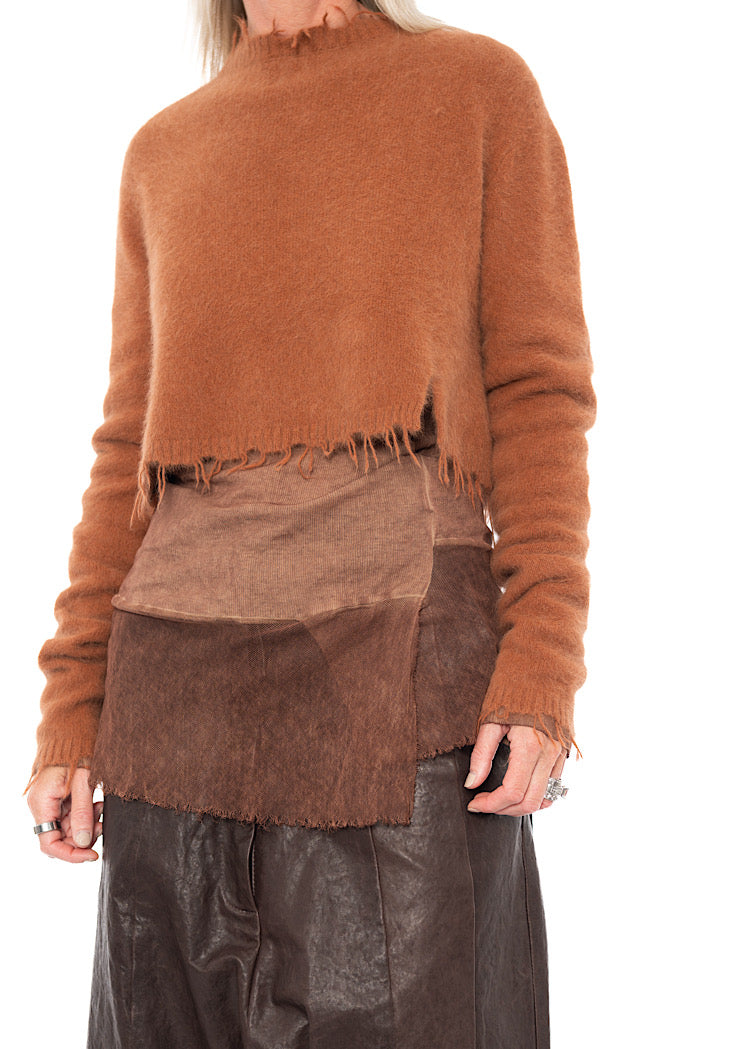 CROPPED FOX WOOL SILK PULLOVER