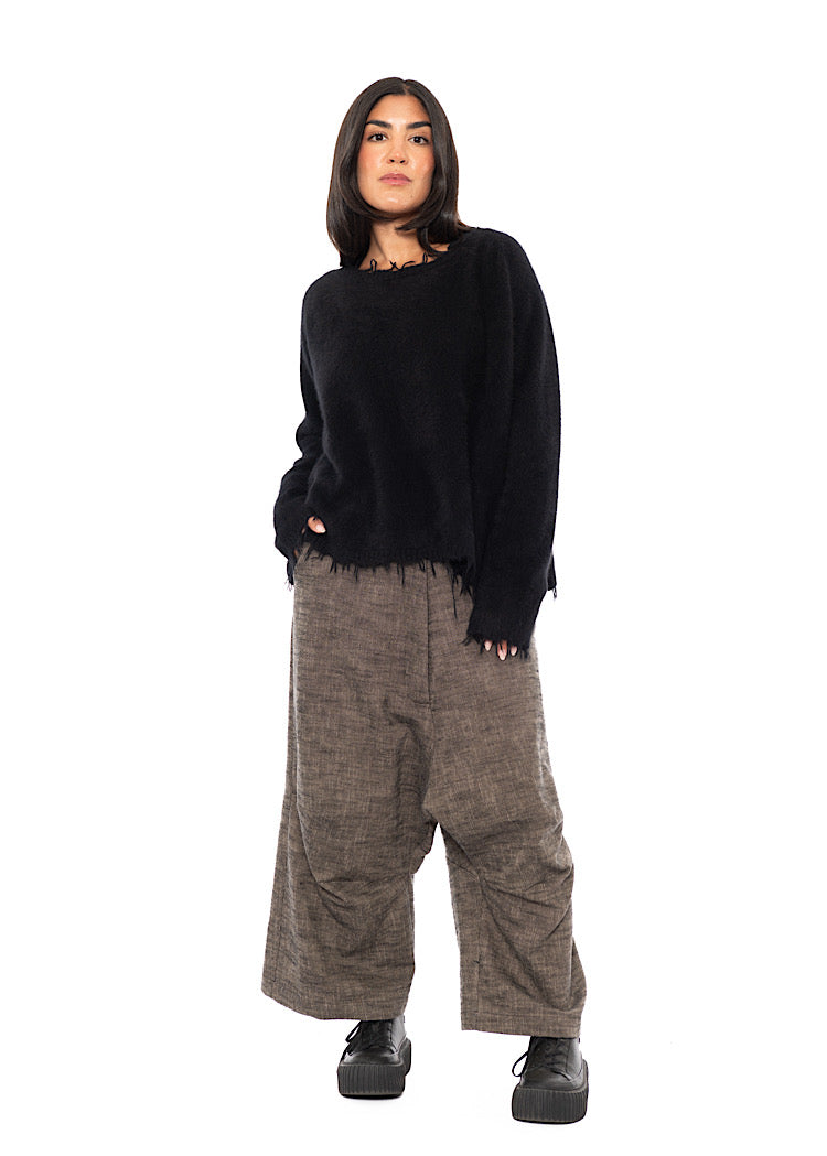 PINSTRIPE DROP CROTCH WOOL TROUSER