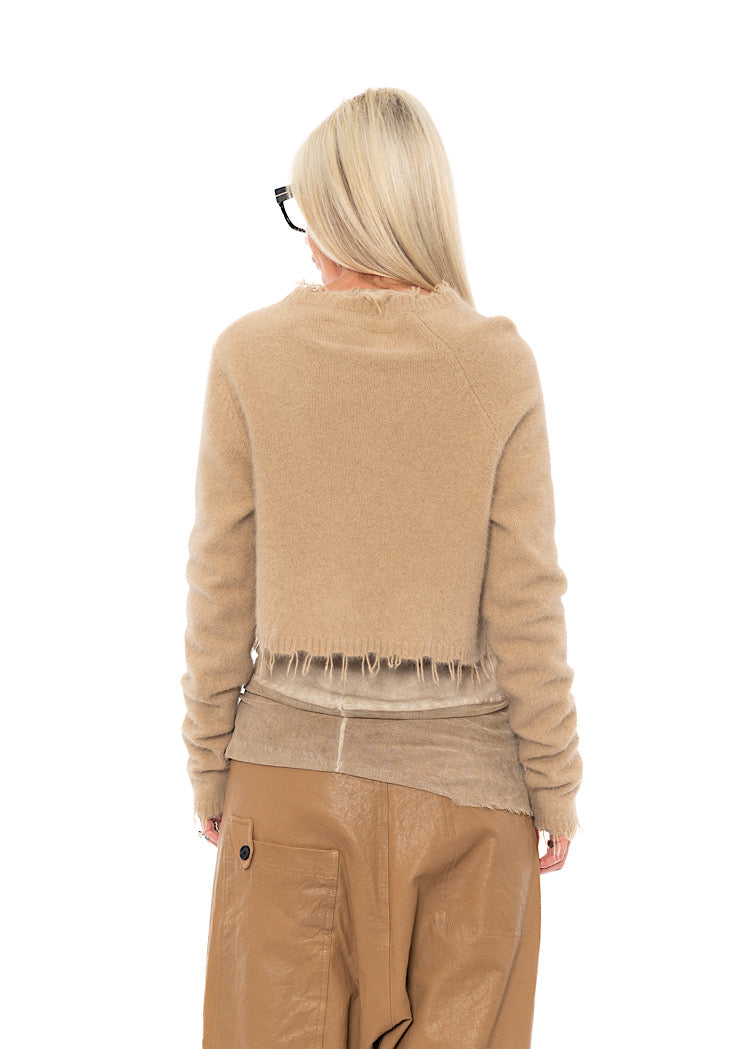 CROPPED FOX WOOL SILK PULLOVER