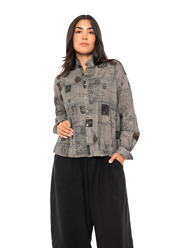 CRINKLE-COTTON TRAVEL PRINT SHIRT