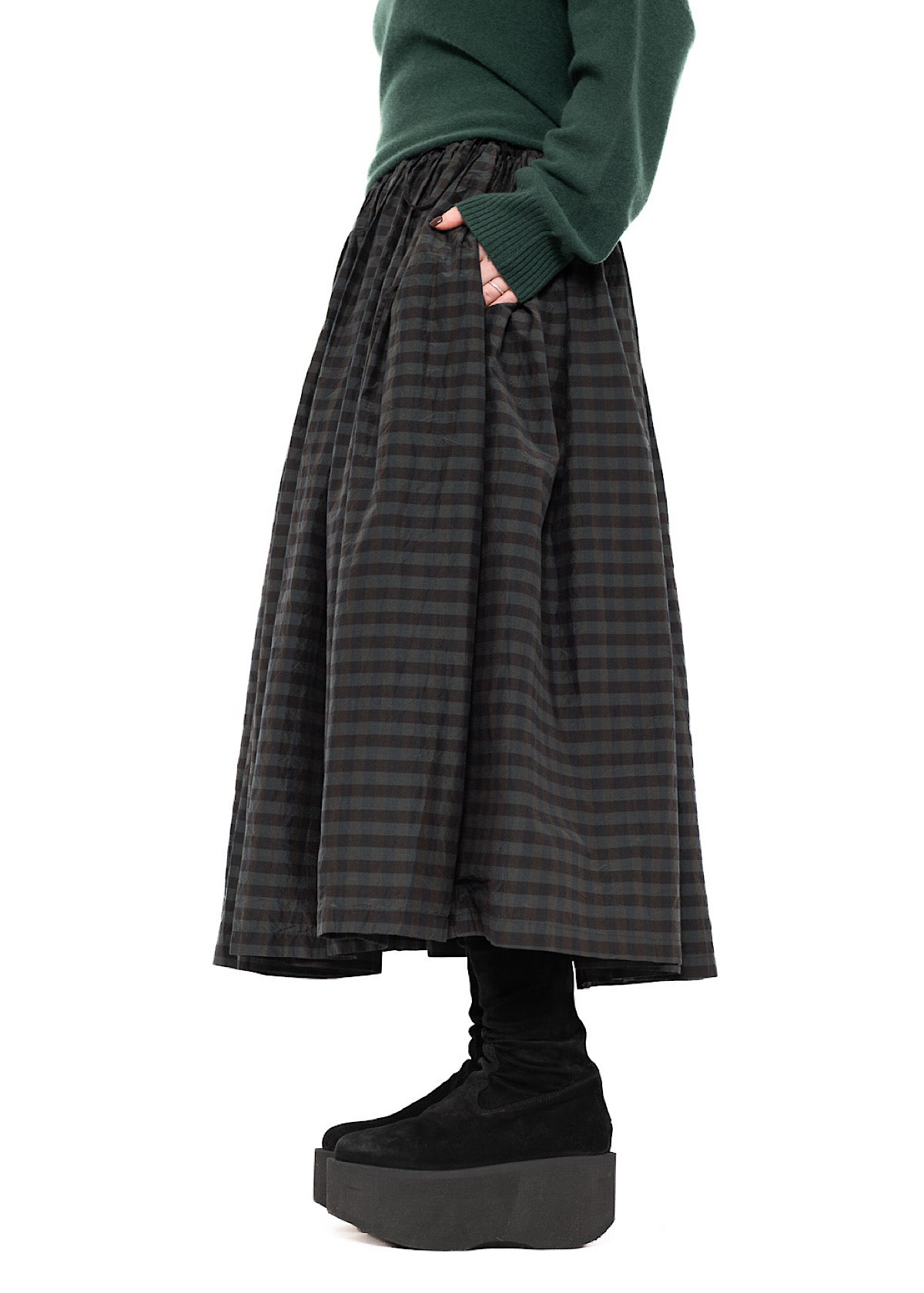 CHECKED COTTON-SILK SKIRT