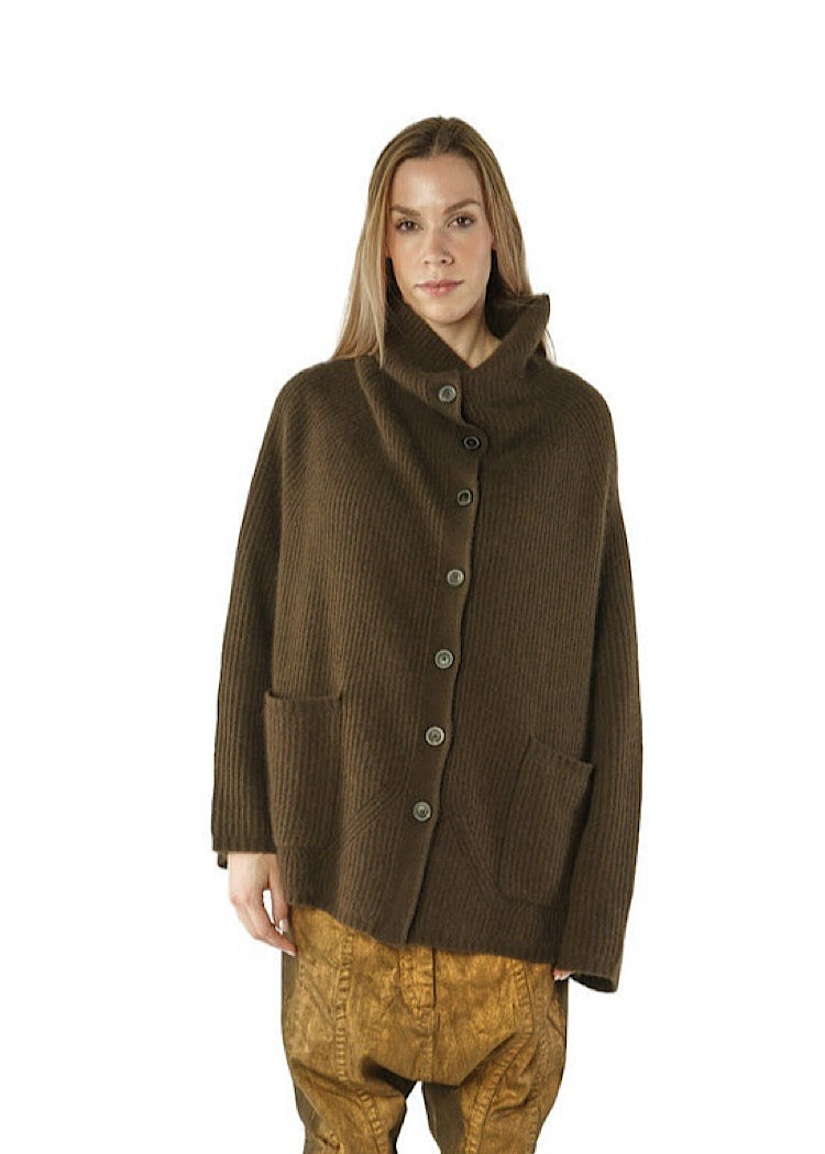 CL MERINO RACCOON FUNNEL NECK CARDIGAN