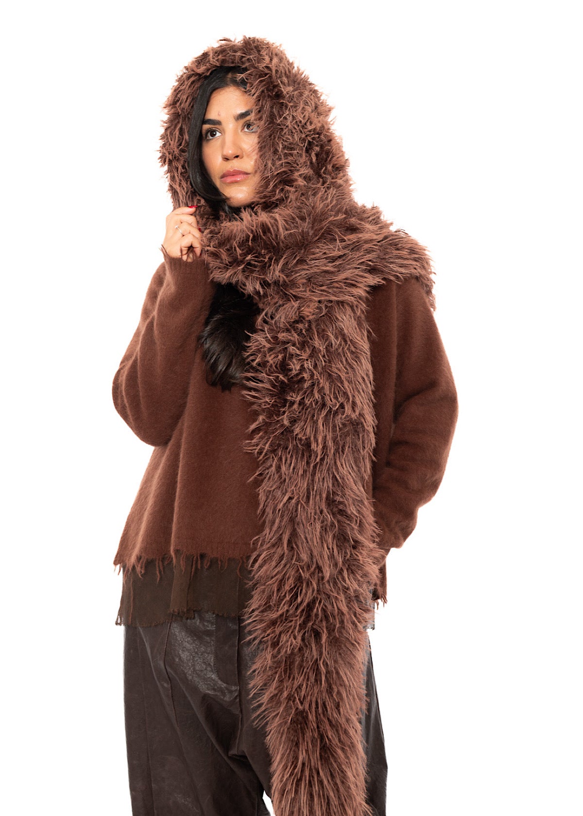STATEMENT FAUX FUR HOODED SCARF